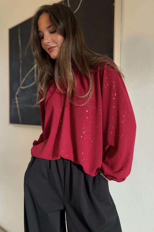 Suki Night Sky Shirring Neck Blouse Burgundy
